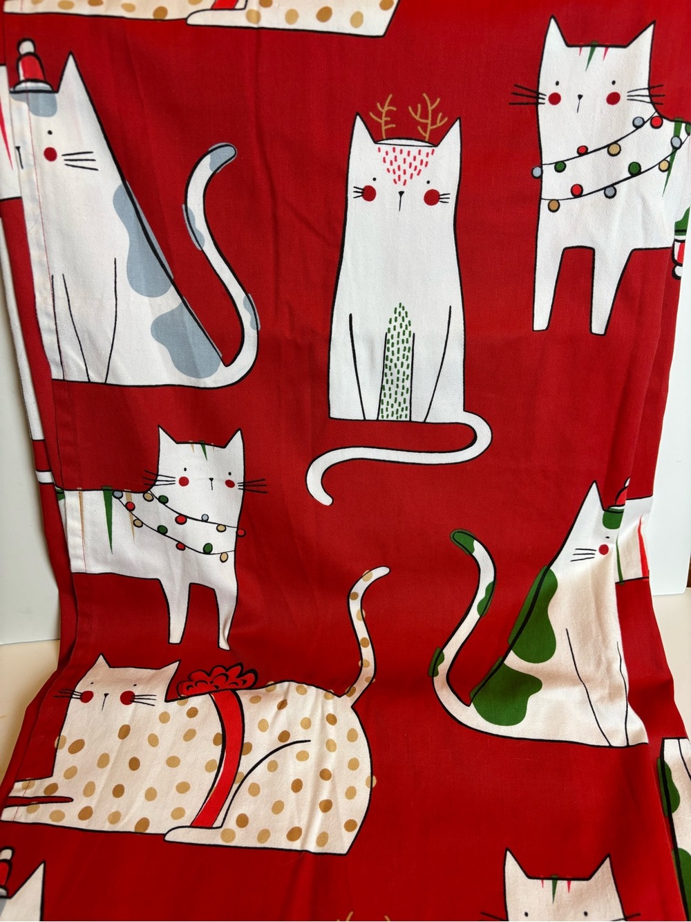 Jingle & Joy Seasonal- Christmas Cats Fabric Shower Curtain-Red - Picture 3 of 7
